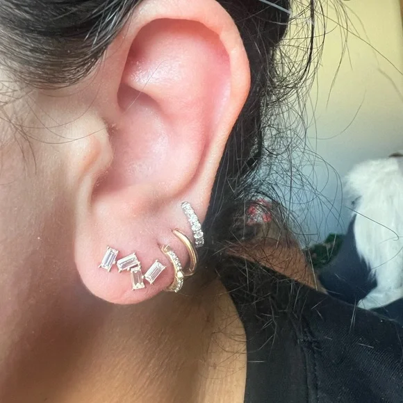 EUC Charles & Colvard 14K Rose Gold Moissanite Baguette Studs - Picture 3 of 4